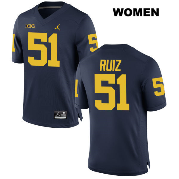 Women's NCAA Michigan Wolverines Cesar Ruiz #51 Navy Jordan Brand Authentic Stitched Football College Jersey NH25D85KO